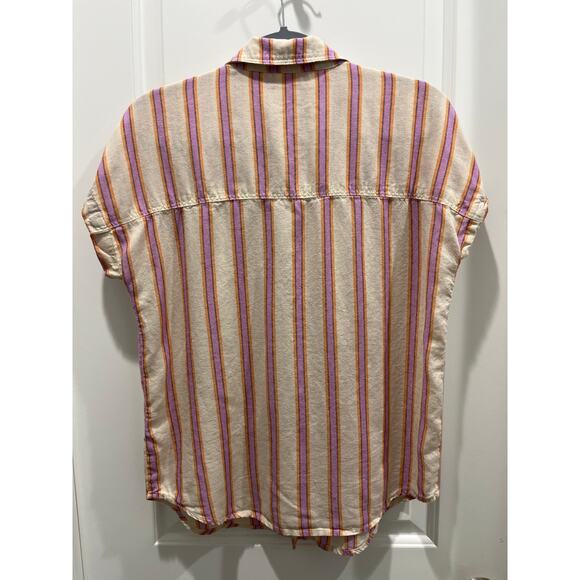 Marine Layer Dana Short Sleeve Button Down Violet Stripe Sz S - Picture 6 of 7